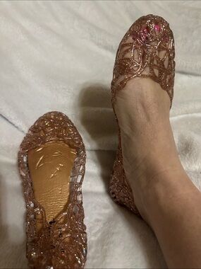 Women's Rose Gold Glitter Jelly Flats - Brand Unknown